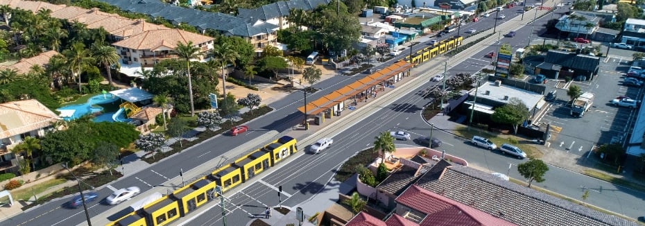 Gold Coast Light Rail Stage 3 at Miami Beach South (cr: GoldlinQ)