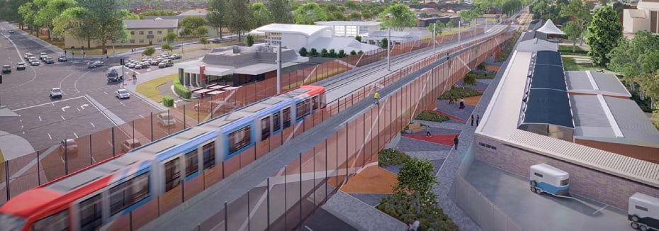 Artist impression of the Morphett Road tram overpass (cr: SA Department for Infrastructure and Transport)